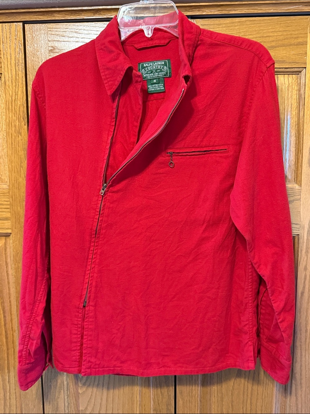 VTG Ralph Lauren Country- Red Lightweight Zip-Front Shirt Jacket-Size: Small